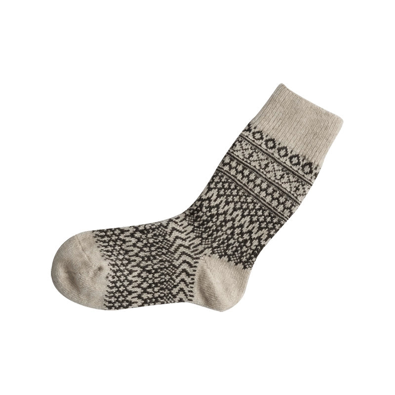 NISHIGUCHI KUTSUSHITA - NK0101 Wool Jacquard Socks Oatmeal S (USM5-7/USW6-8/EUR36-40)