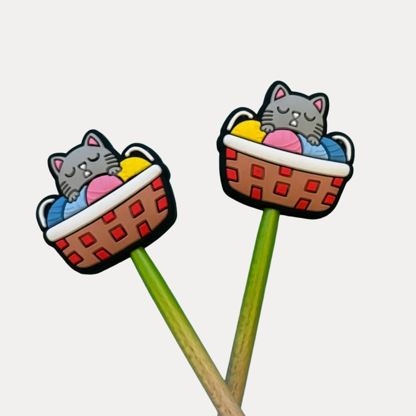 Knitting Needle Point Protectors Red Basket Cat in Yarn