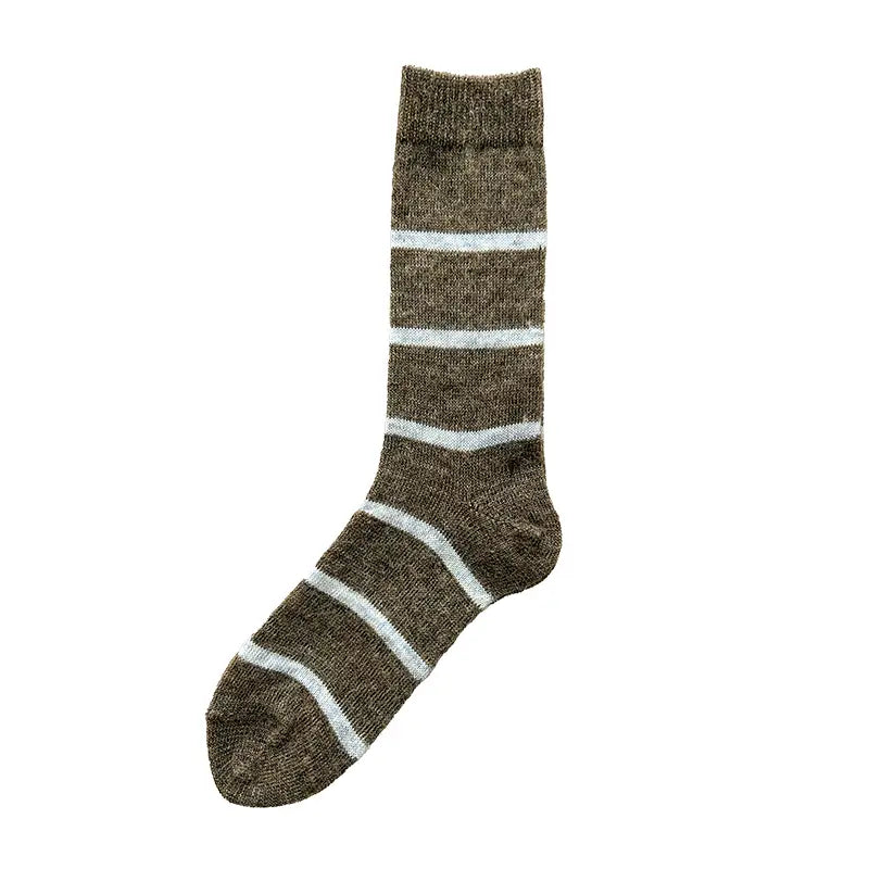 NISHIGUCHI KUTSUSHITA - NK0703 Mohair Wool Border Socks Beige S (USM5-7/USW6-8/EUR36-40)
