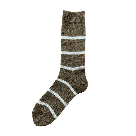 NISHIGUCHI KUTSUSHITA - NK0703 Mohair Wool Border Socks Beige S (USM5-7/USW6-8/EUR36-40)
