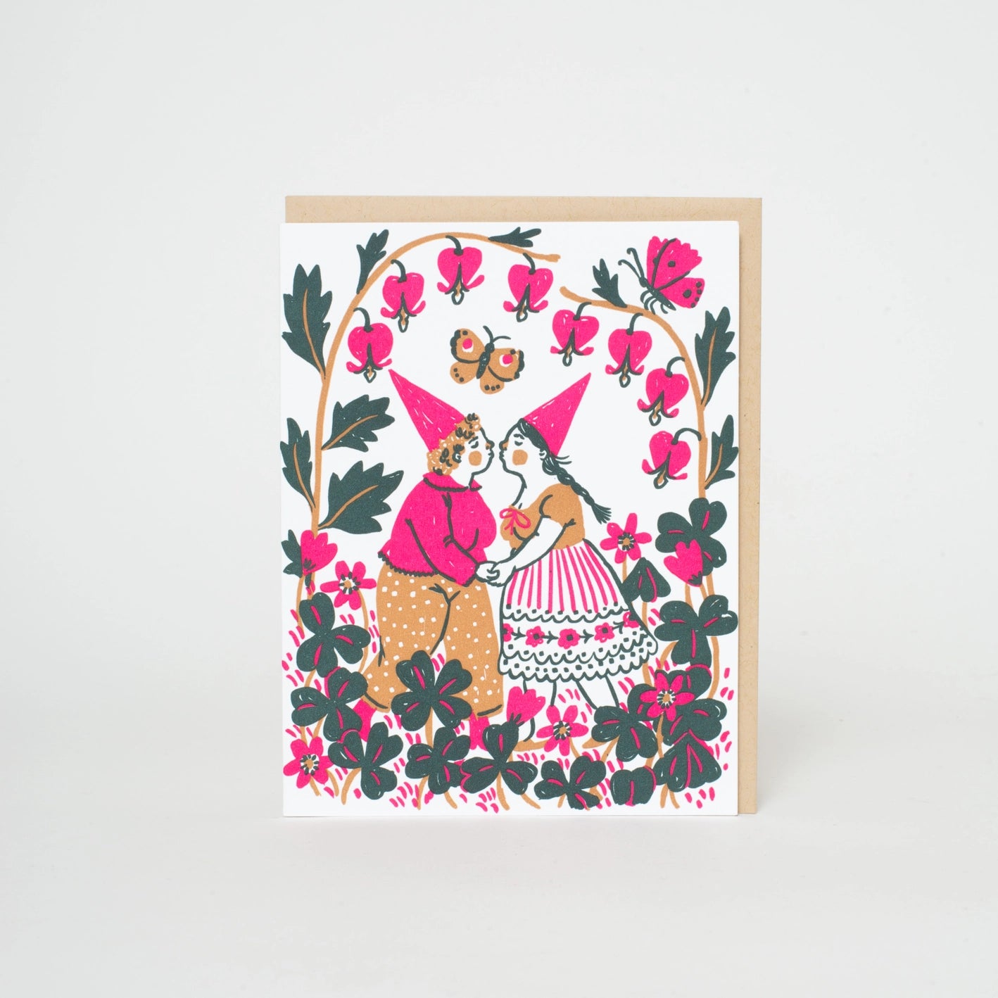Kissing Butterflies Gnomes Letterpress Card