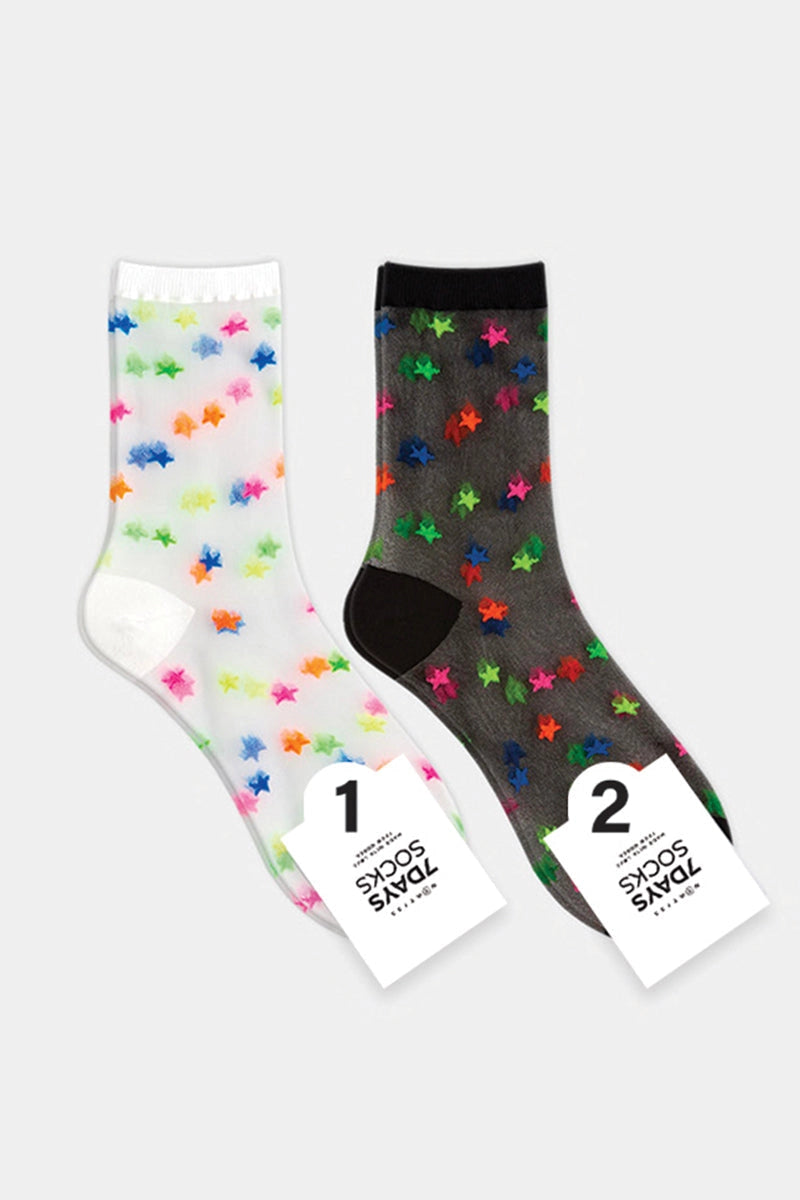 7DAYSSOCKS - Women's Crew See-Through Star Socks W-L-278-2