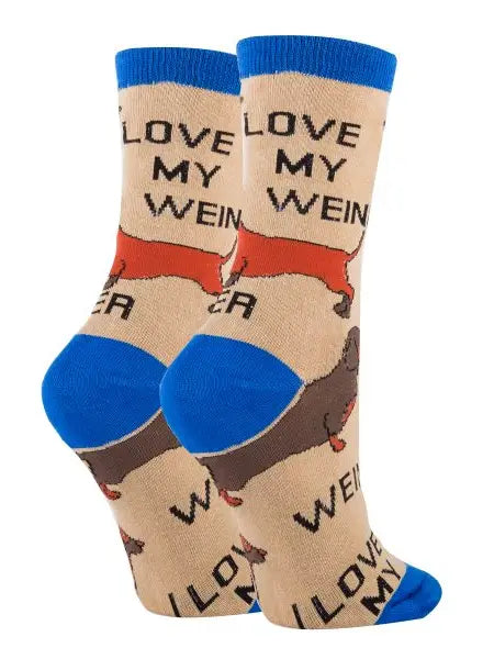 Oooh Yeah Socks - Love My Weiner | Women's Cotton Crew Funny Socks
