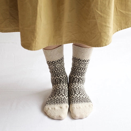 NISHIGUCHI KUTSUSHITA - NK0101 Wool Jacquard Socks Oatmeal S (USM5-7/USW6-8/EUR36-40)