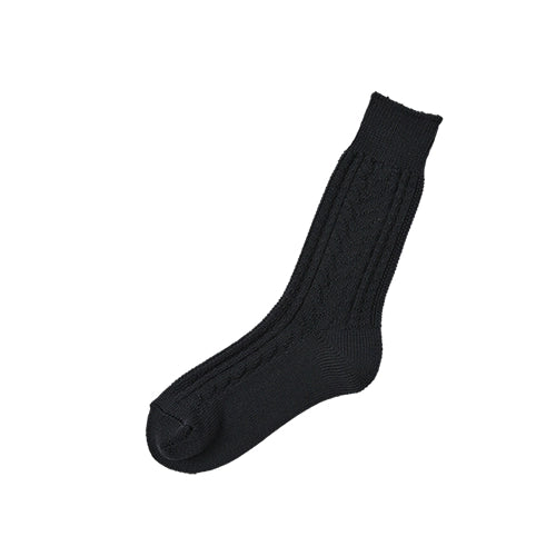 NISHIGUCHI KUTSUSHITA - ME0112 Wool Cotton Cable Socks S - Charcoal S (USM5-7/USW6-8/EUR36-40)