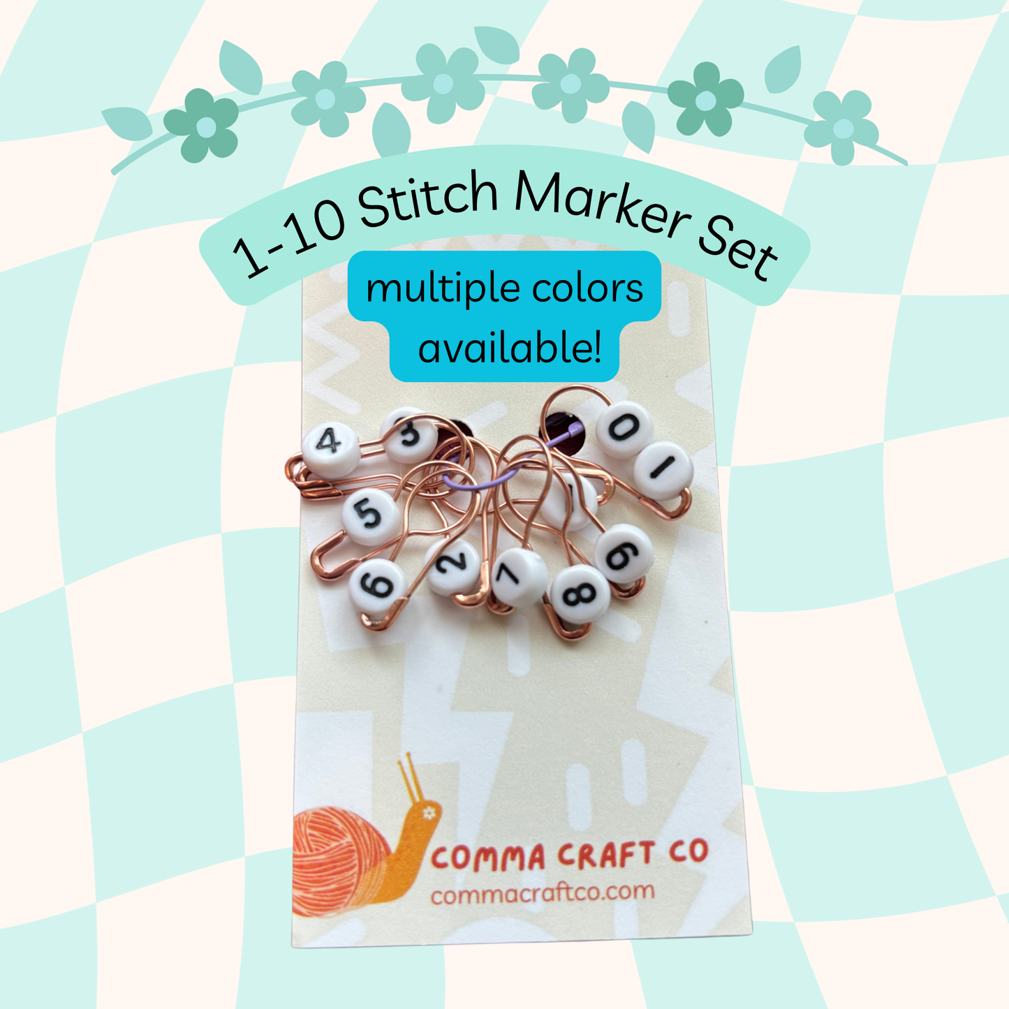 Comma Craft 1-10 Bulb Pin Stitch Markers - Rose Gold