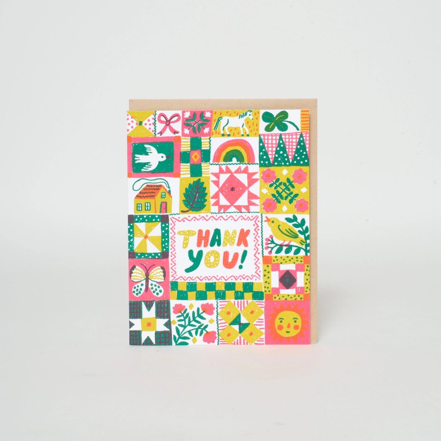 Folk Quilt Thanks Letterpress Card
