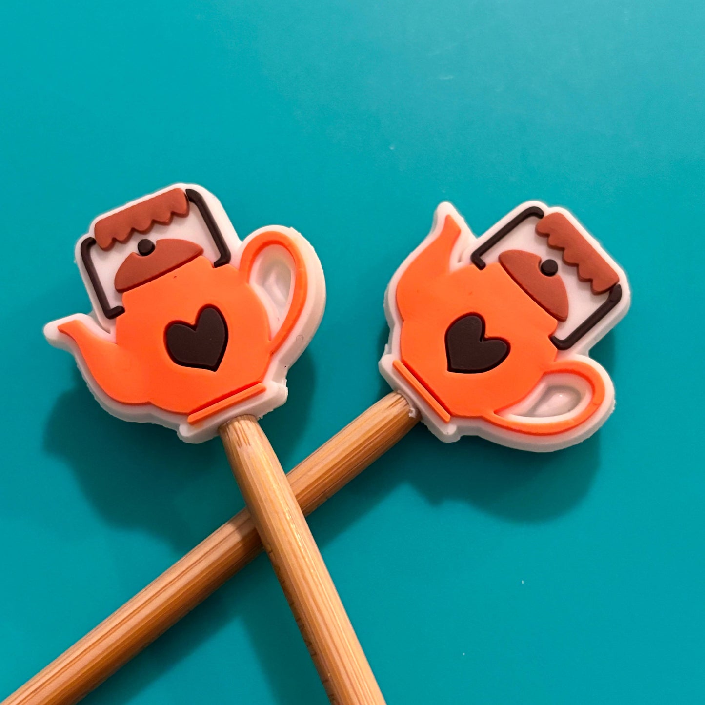 Knitting Needle Point Protectors Orange Tea Pot Cozy Food