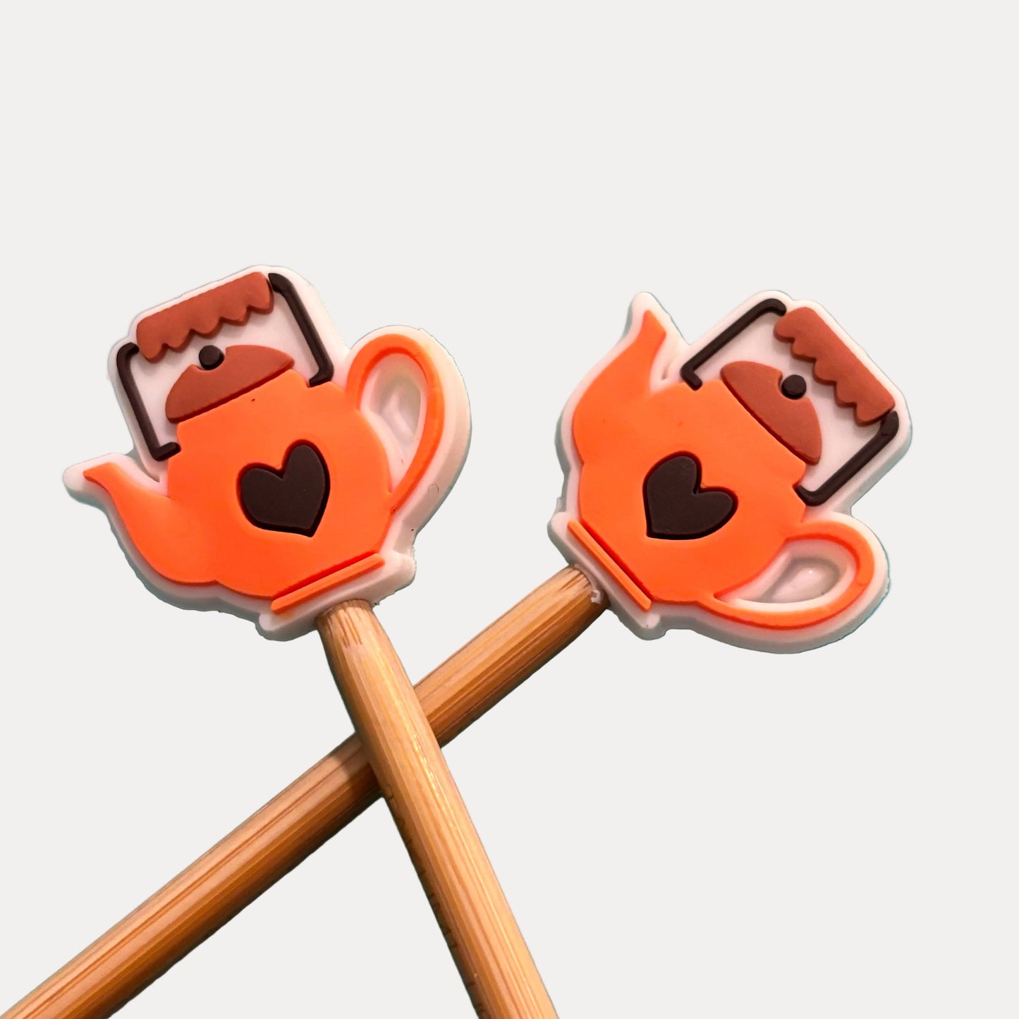Knitting Needle Point Protectors Orange Tea Pot Cozy Food