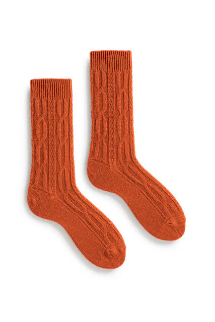 lisa b. - Women's chunky cable wool cashmere crew socks - Pumpkin