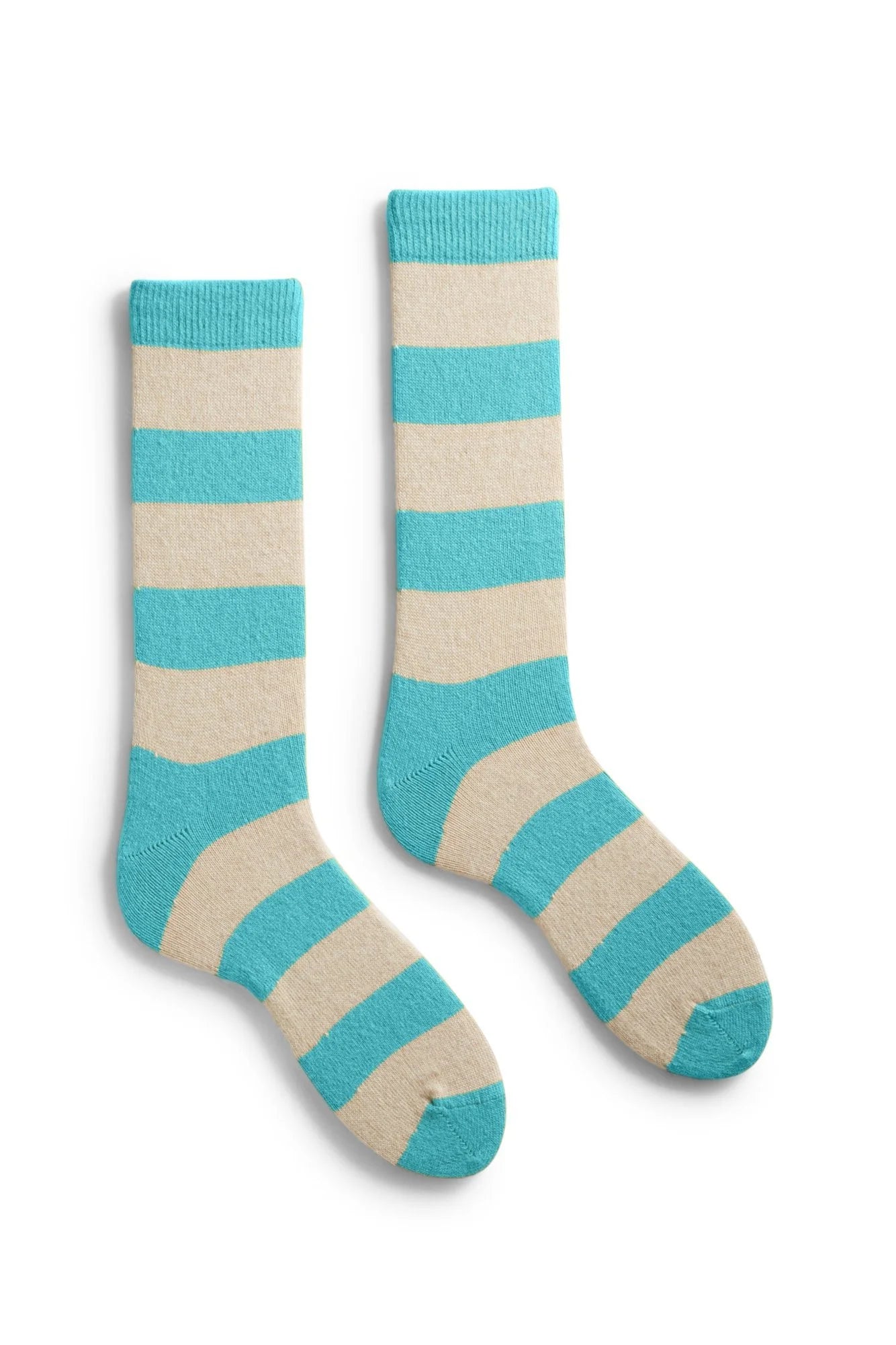 lisa b. - men's wool cashmere socks - rugby stripe crew - arctic blue