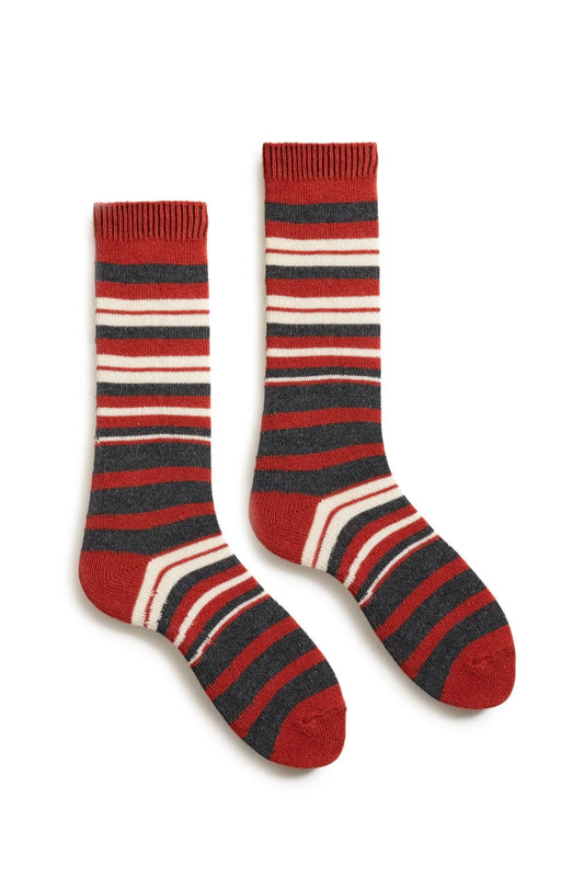 lisa b. - men's wool cashmere socks - thick ‘n thin stripe crew - spice