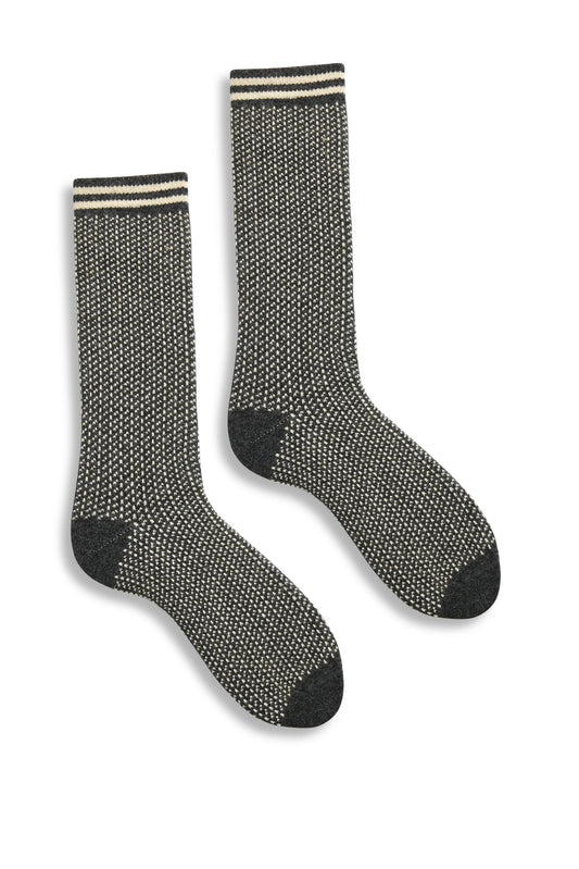lisa b. - Men's nordic birdseye wool cashmere crew socks - Charcoal
