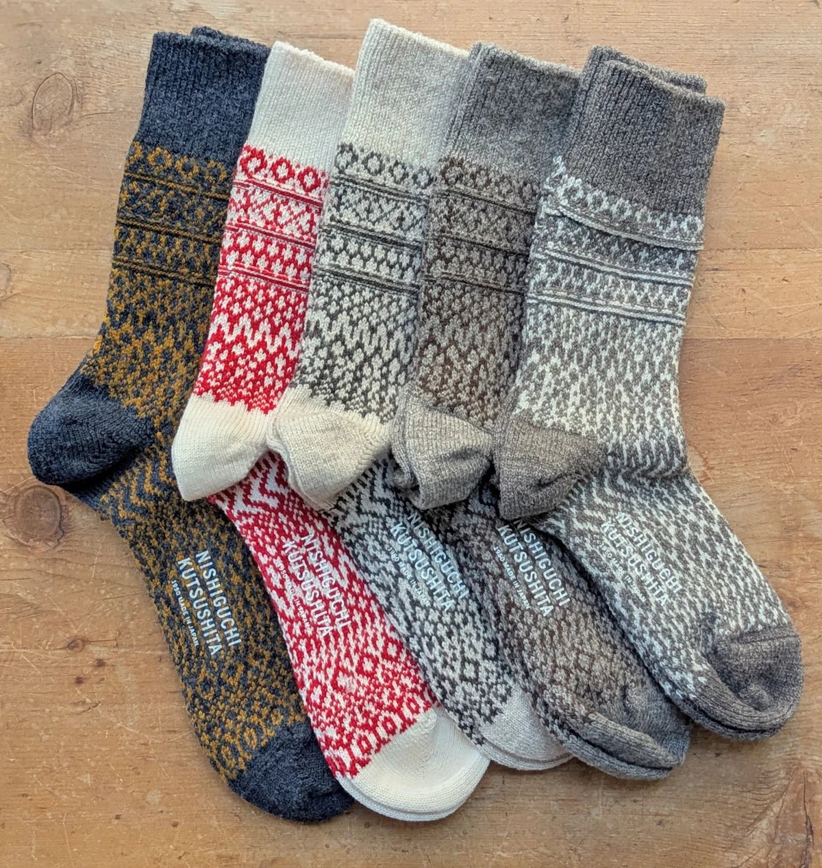 NISHIGUCHI KUTSUSHITA - NK0101 Wool Jacquard Socks Navy S (USM5-7/USW6-8/EUR36-40)