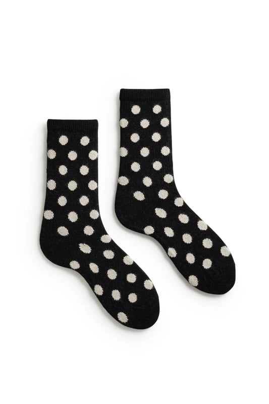 lisa b. - women's dot wool cashmere crew socks - black