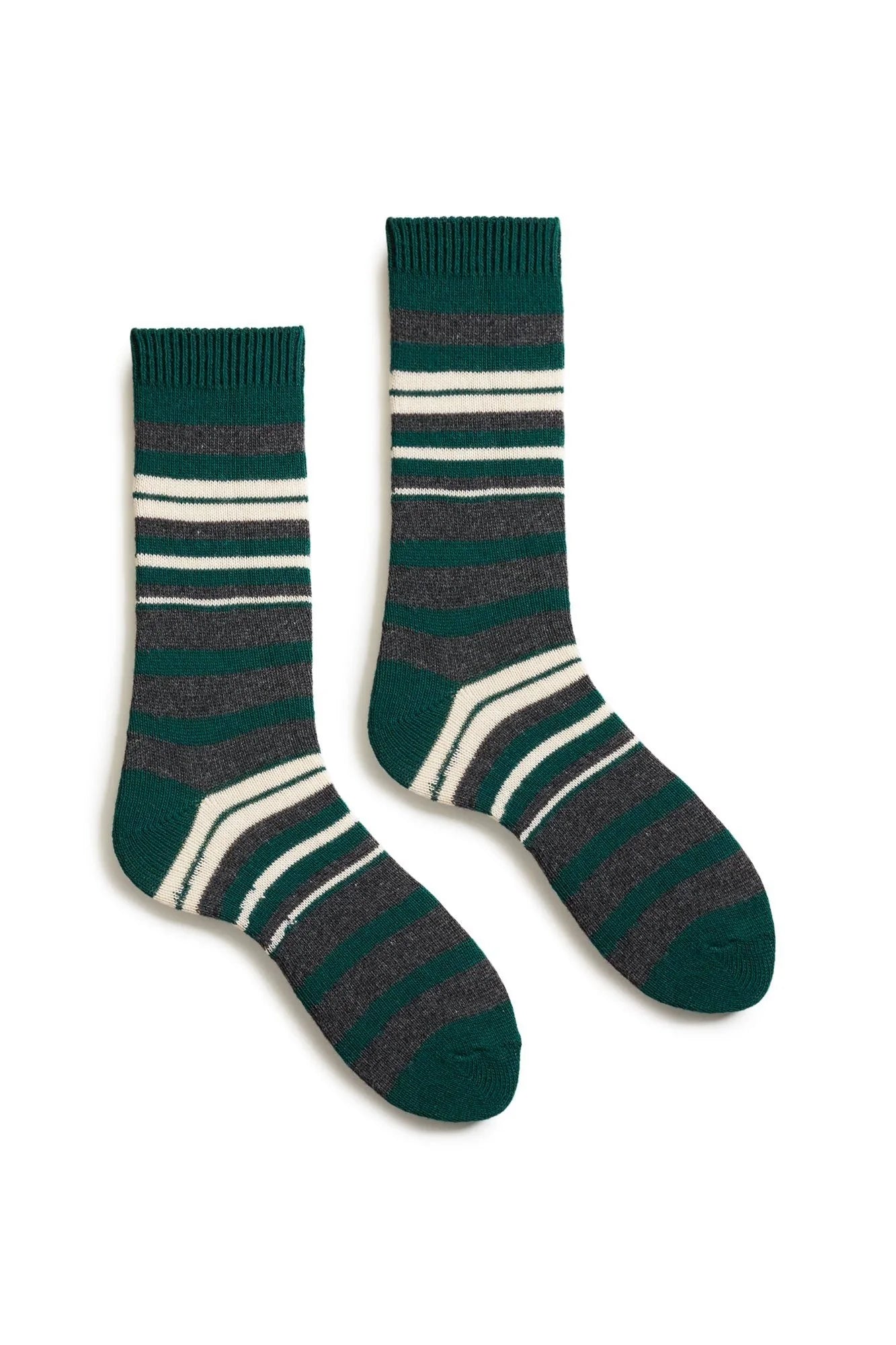 lisa b. - women's wool cashmere socks - thick ‘n thin stripe crew - emerald