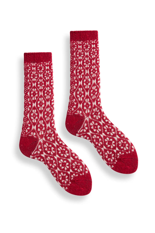 lisa b. - Women's aster flower wool cashmere crew socks - Red