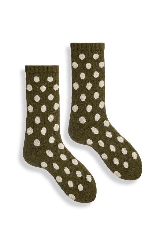 lisa b. - women's dot wool cashmere crew socks - olive