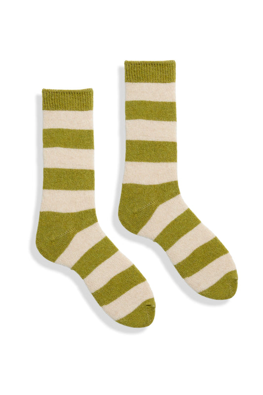 lisa b. - Women's rugby stripe wool cashmere crew socks - Green Apple