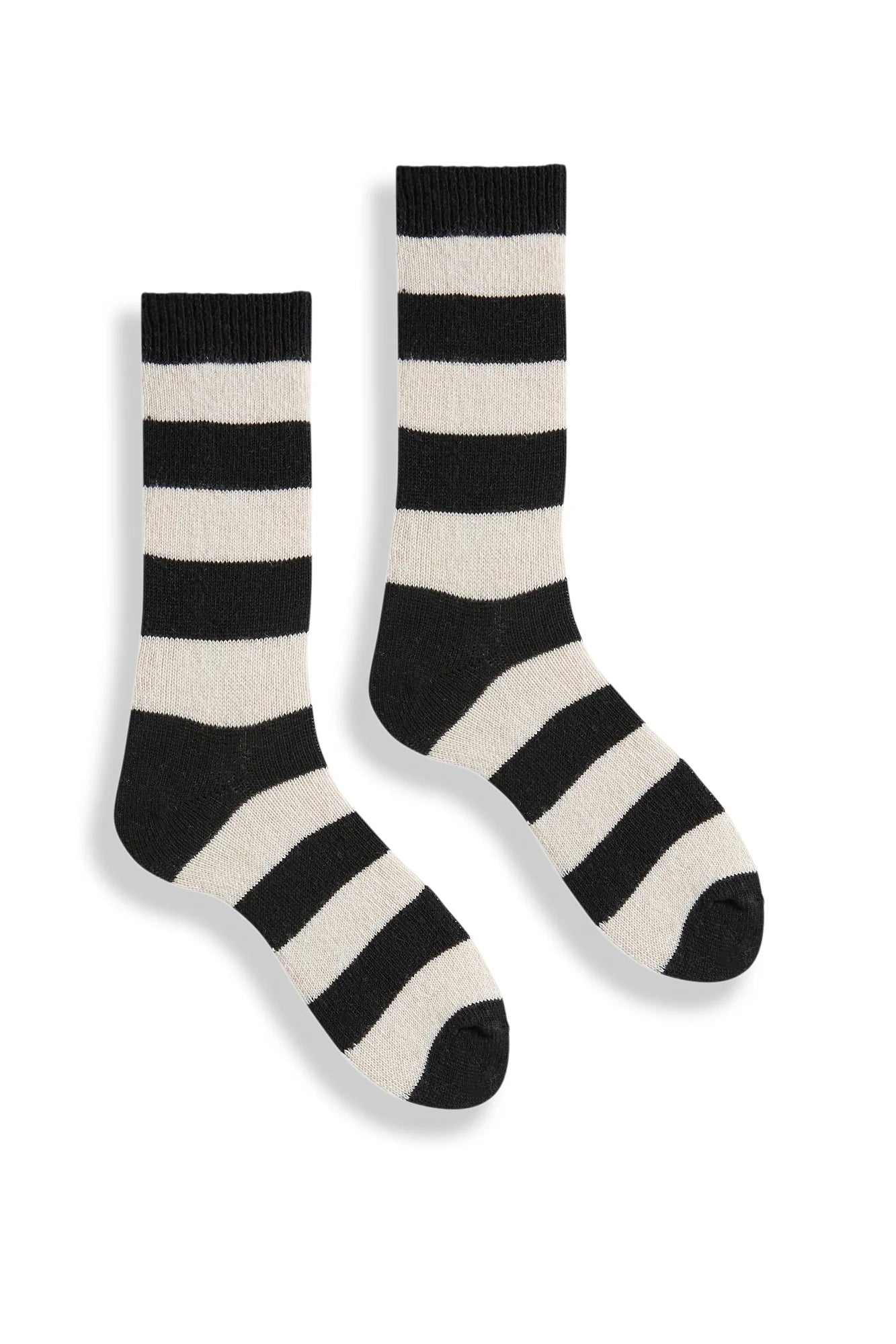 lisa b. - Women's rugby stripe wool cashmere crew socks - Black