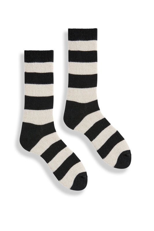 lisa b. - Women's rugby stripe wool cashmere crew socks - Black