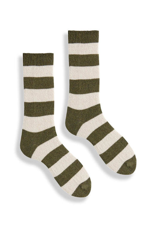 lisa b. - Women's rugby stripe wool cashmere crew socks - Olive