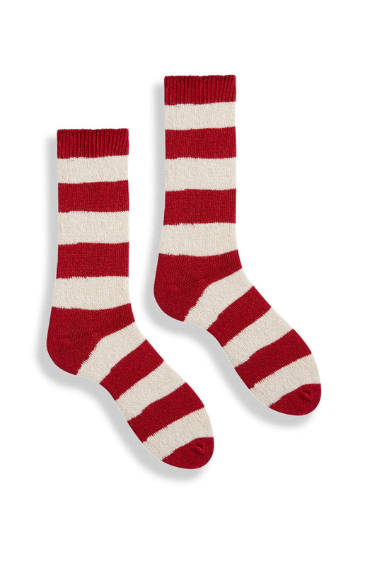 lisa b. - Women's rugby stripe wool cashmere crew socks - Red