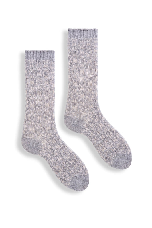 lisa b. - Women's aster flower wool cashmere crew socks - Light grey heather