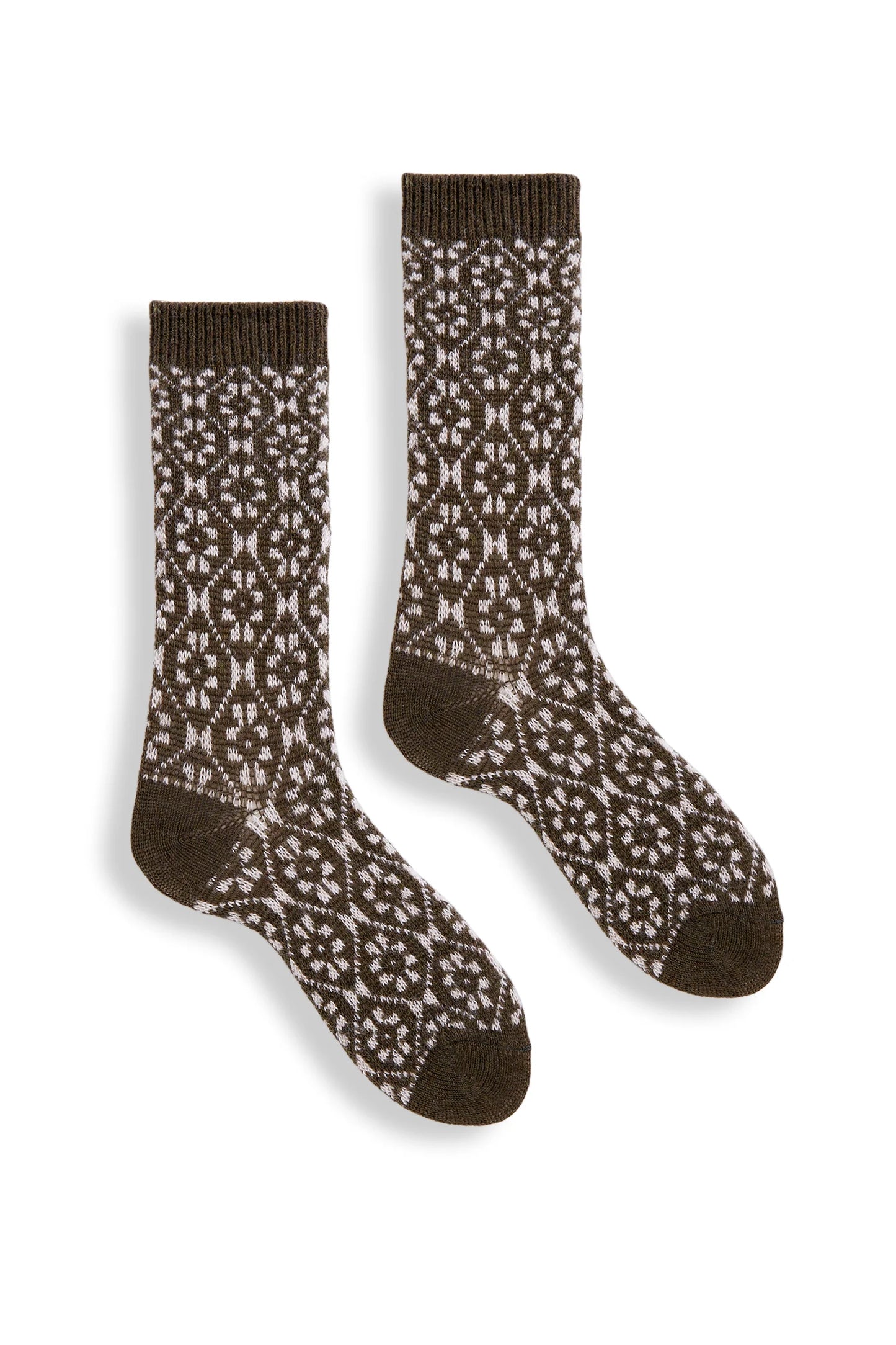 lisa b. - Women's aster flower wool cashmere crew socks - Olive