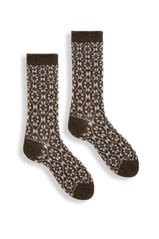 lisa b. - Women's aster flower wool cashmere crew socks - Olive