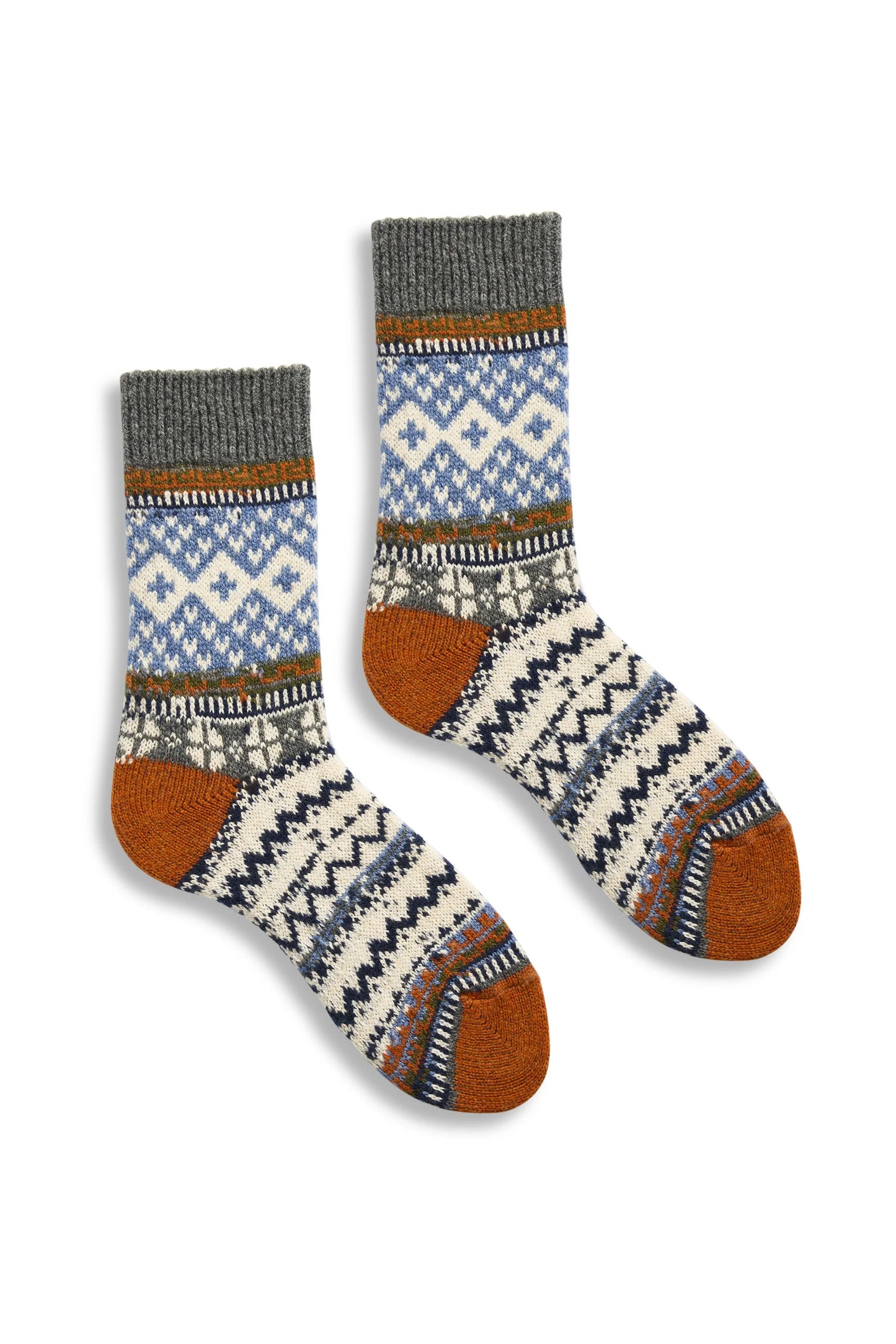 lisa b. - women's new fair isle wool cashmere crew socks - pumpkin