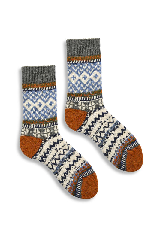lisa b. - women's new fair isle wool cashmere crew socks - pumpkin