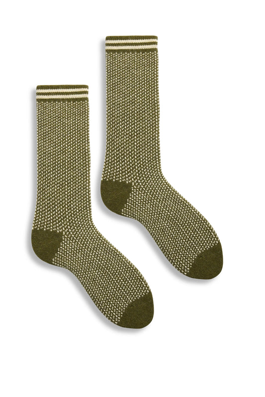 lisa b. - Men's nordic birdseye wool cashmere crew socks - Olive