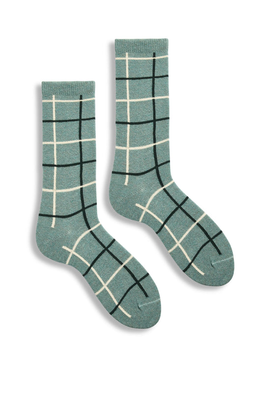 lisa b. - women's windowpane wool cashmere crew socks - mineral