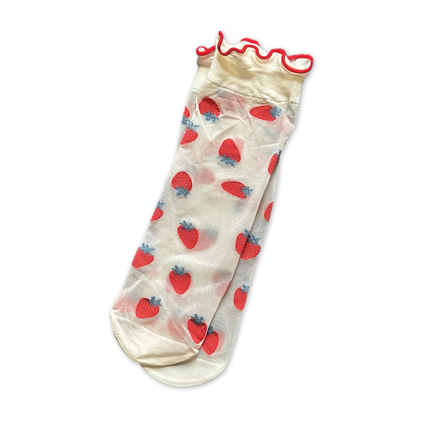 Rainbow Unicorn Birthday Surprise - Semi-Sheer Frilled Ankle Delilah Socks – Silky & Lightweight - Strawberry