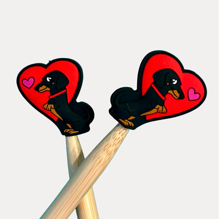 Knitting needle point protectors doxie heart valentine