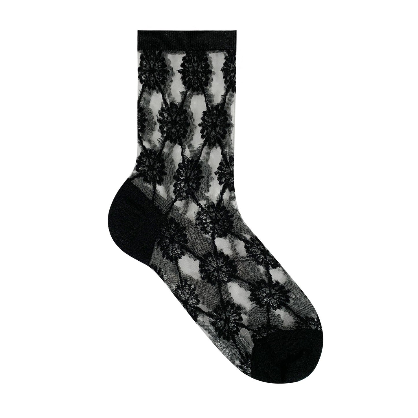 7DAYSSOCKS - Women's Crew Sheer Big Flower See-Through Socks 7KC13-1
