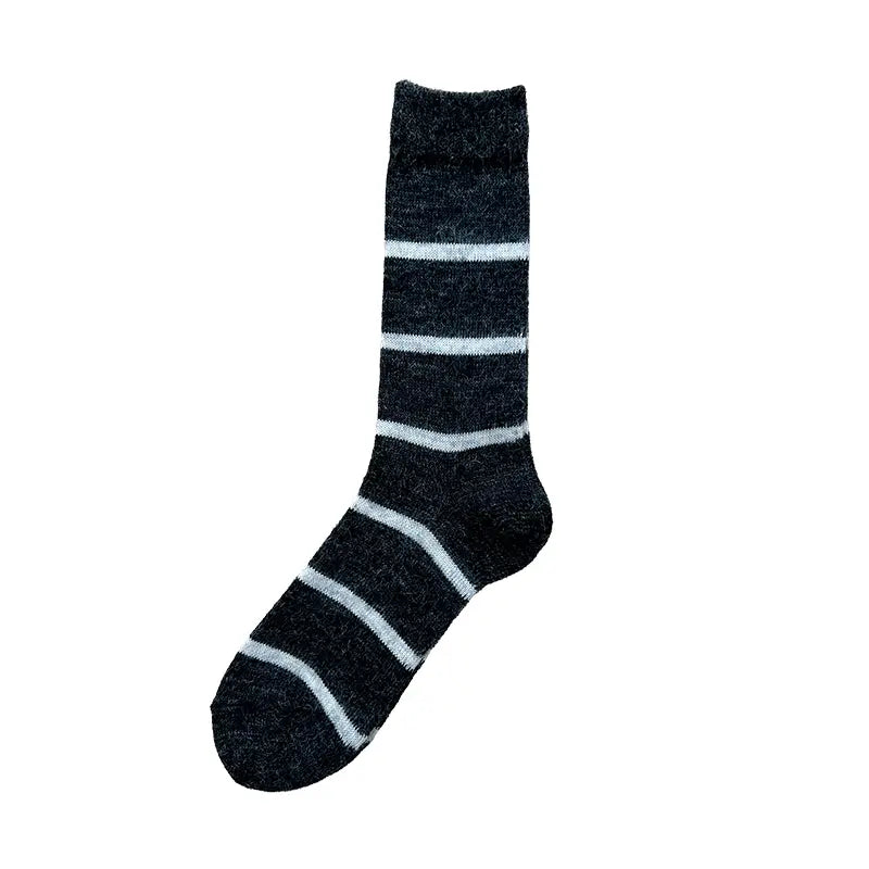 NISHIGUCHI KUTSUSHITA - NK0703 Mohair Wool Border Socks Charcoal S (USM5-7/USW6-8/EUR36-40)