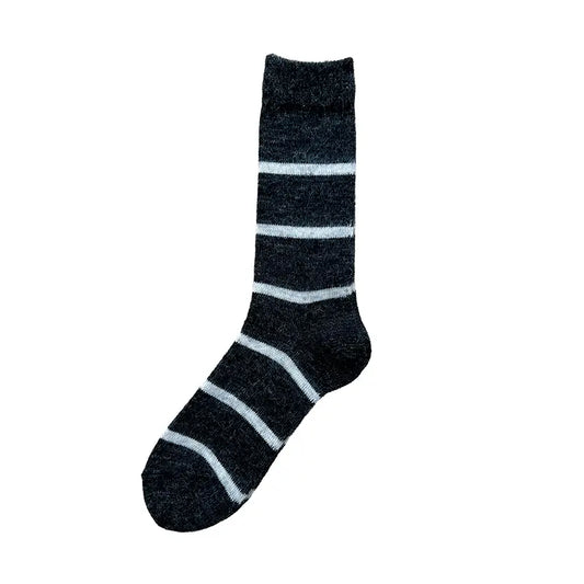 NISHIGUCHI KUTSUSHITA - NK0703 Mohair Wool Border Socks Charcoal S (USM5-7/USW6-8/EUR36-40)