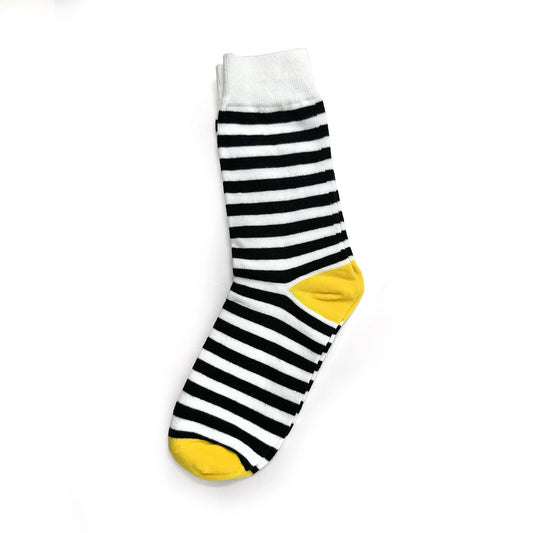 Rainbow Unicorn Birthday Surprise - Hugo Unisex Patterned Socks - Black White Stripe