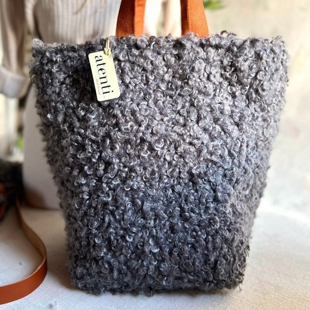 Atenti Curly Cute Charcoal Hope Basket - Knitting and Crochet Organizer Project Bag