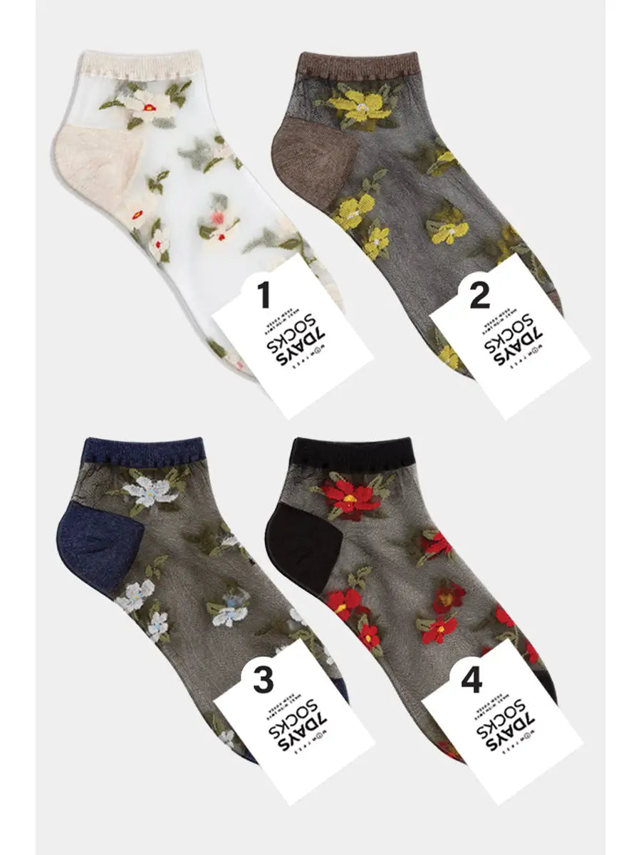 7DAYSSOCKS - Women's Ankle Sheer Flower Socks - W-S-050-4