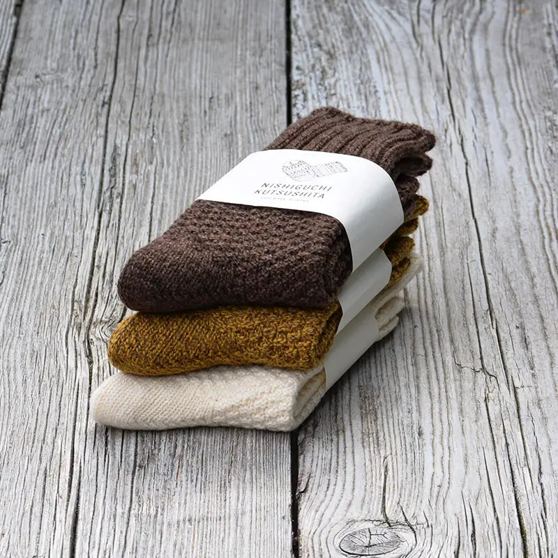 NISHIGUCHI KUTSUSHITA - NK0701 Wool Cotton Boots Socks Mustard S (USM5-7/USW6-8/EUR36-40)