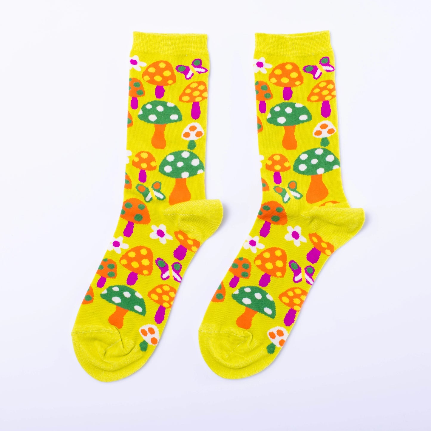 Yellow Owl Workshop - Mushroom Butterfly Socks - Women's 1970s Retro Crew Socks