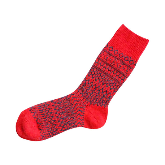 NISHIGUCHI KUTSUSHITA - NK0101 Wool Jacquard Socks Red S (USM5-7/USW6-8/EUR36-40)