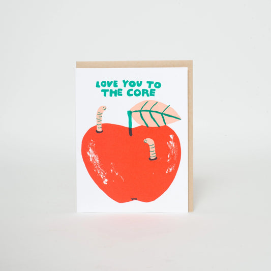 Love Apple Core Worms Letterpress Card