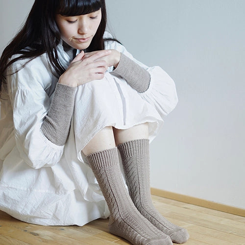 NISHIGUCHI KUTSUSHITA - ME0112 Wool Cotton Cable Socks S - Charcoal S (USM5-7/USW6-8/EUR36-40)
