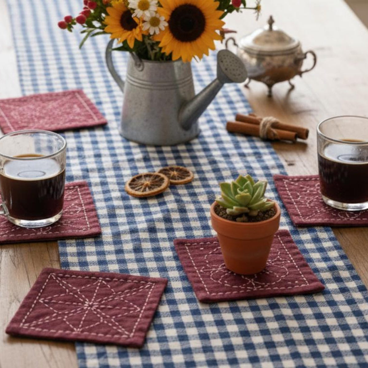 Sashiko Tsumugi Coaster Kit Burgundy