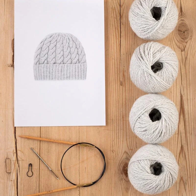 Toft Learn to Knit Cable Hat Kit - Silver