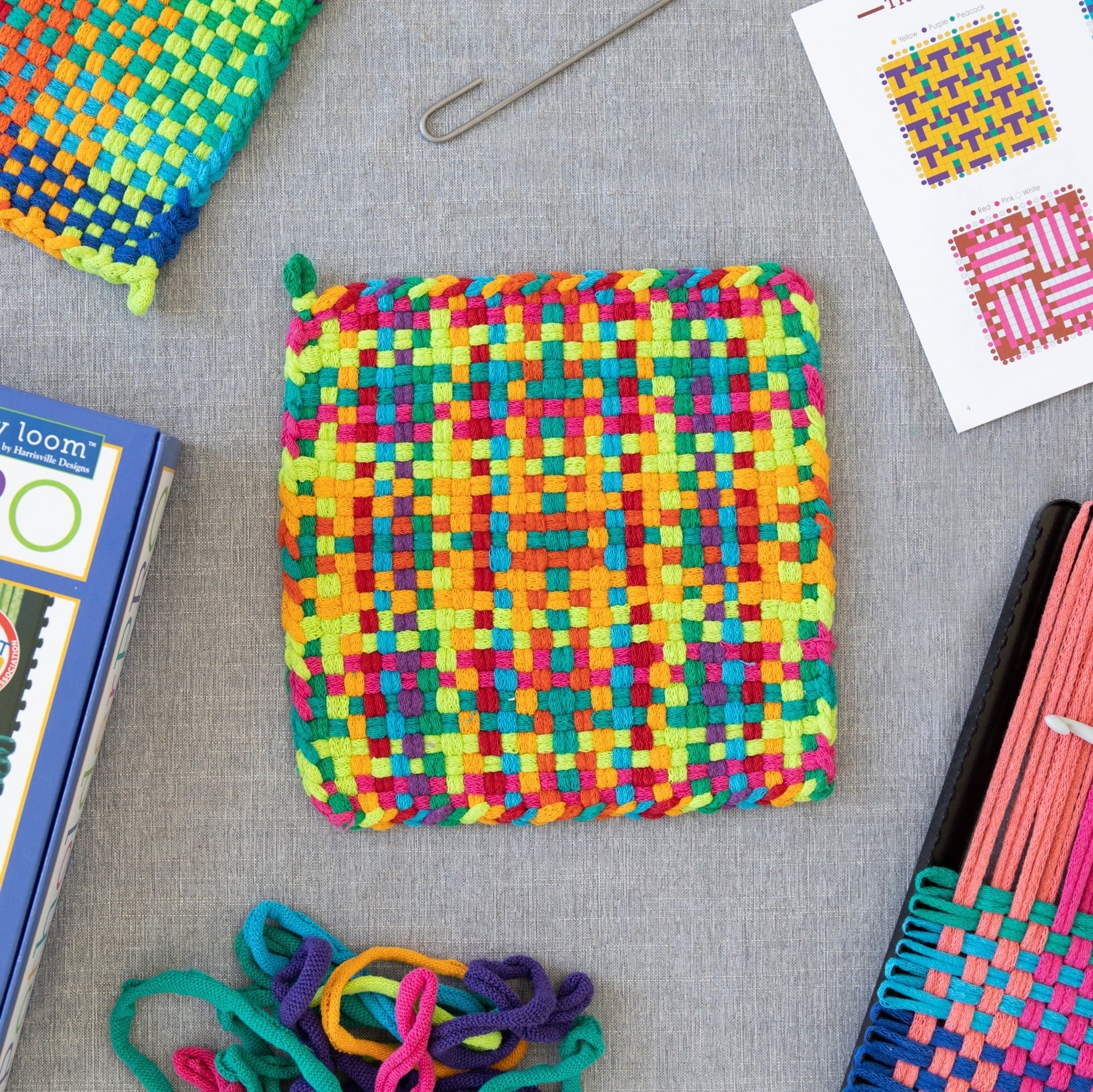 Friendly Loom PRO Size Lotta Loops Rainbow Cotton Loops Makes 6 (8 x 8)  Potholders by Harrisville Designs Made in The USA